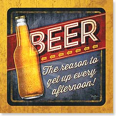 Beer bottle on blue and red