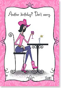 Cartoon of cowgirl in pink hat and boots drinking wine