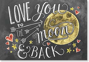 Chalkboard moon with arrows and hearts
