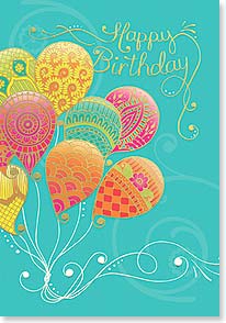 Brightly colored balloons on teal background