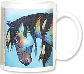 Painted horse bowing head
