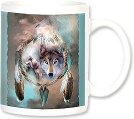 DREAM CATCHER, FEATHERS, WOLF HEAD