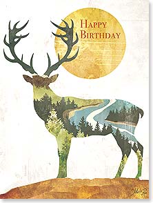 SILHOUETTE OF DEER WITH RIVER & TREES IN BODY