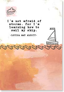 'Not Afraid of Storms' typewriter copy with hand-drawn sea and sailboat