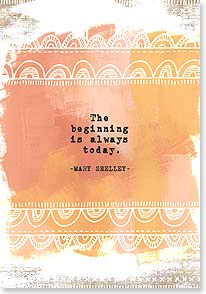 'The beginning is always today' typewriter copy with watercolor background