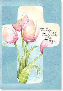 Watercolor tulips on cross shaped card