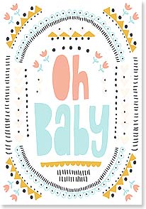 'Oh Baby' text surrounded by hearts and flowers