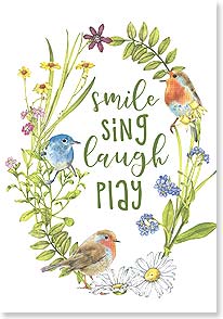 Watercolor of flowers and songbirds