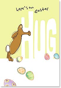 RABBIT HUGGING WORD HUG, EASTER EGGS