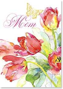 RED TULIPS WITH GOLD BUTTERFLY