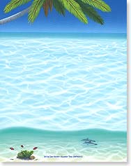 2 dolphins swimming & a palm tree