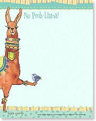 Llama with blue bird on extended leg