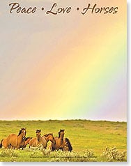 Group of horses standing in field with rainbow background