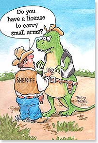 Cowboy sheriff questioning T Rex