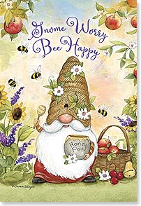 gnome with beehive on head