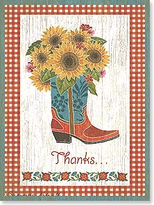 Flowers in blue and red cowboy boots