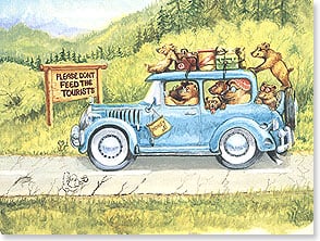 CARTOON OF SEVERAL BEAR TOURISTS IN CAR