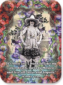 COWGIRL HANDS ON HIPS; RED FLORAL BORDER