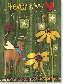 DOG WITH HALO; FLOWERS; STARS; HEARTS