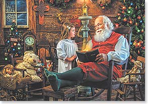 Santa, Bible and child