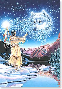 WOMAN REACHING TO WOLF IMAGE