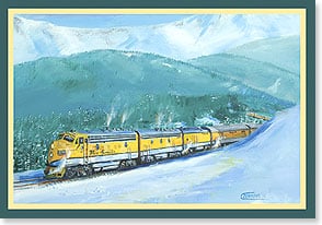 train traveling through snowy mountains near winter park colorado
