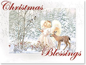 Sweet little blonde angel with fawn