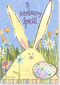 YELLOW BUNNY WITH EASTER EGGS & FLOWERs