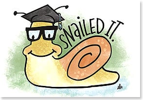 CUTE CARTOON SNAIL WEARING GLASSES and mortarboard