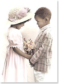 GIRL & BOY DRESSED UP, FLOWER BOUQUET