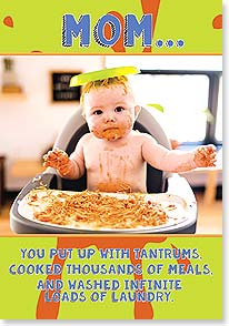 photograph of a baby in a high chair covered in spaghetti