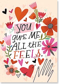 cartoon hearts and flowers surround the words you give me all the feels