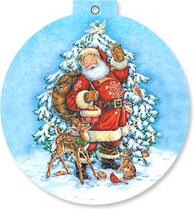 Santa, tree with deer & rabbit