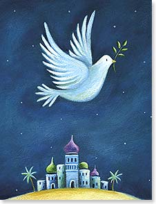 Peace dove flying over Bethlehem