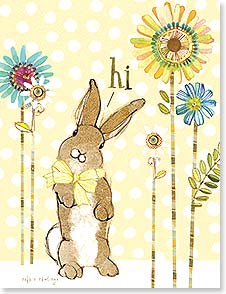 Brown bunny wearing yellow bow