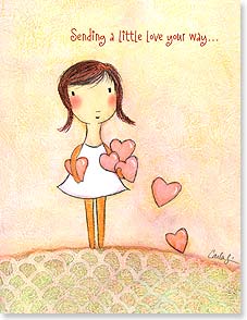 Girl with hearts in hands dropping to the floor