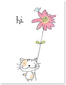 Cat with long stemmed flower & bird