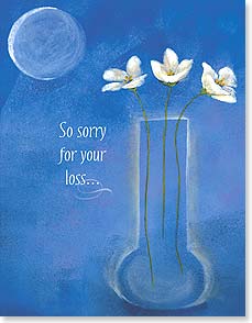 Three flowers in vase with full moon in background