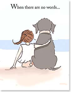 Girl with arm around dog on beach