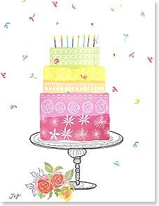 Multi-layered Birthday cake on cake stand